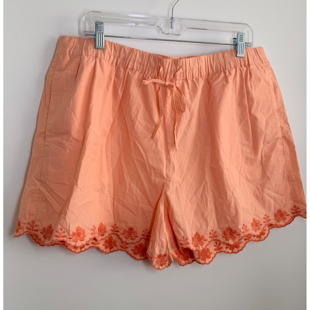 Loft Beach Shorts Women XL Peach NWT Floral Embroidered Scallop Hem Drawstring